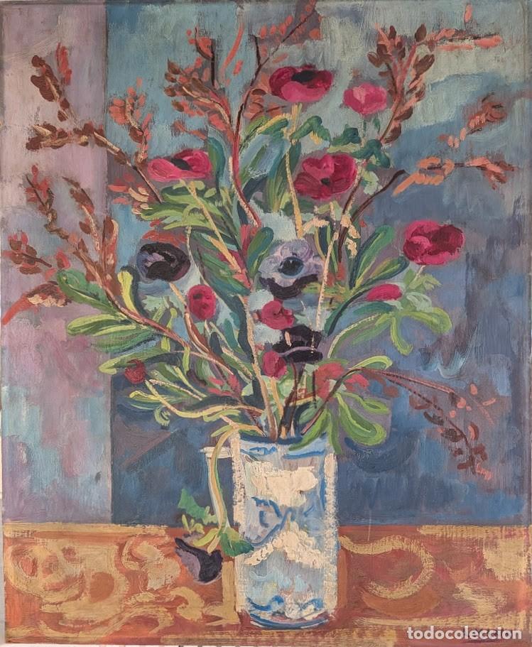 Arte: Gran acuarela original de Ana Mar&iacute;a Mar&iacute;n (1933-2020) -Jarro de flores 50x60cm - Firmada