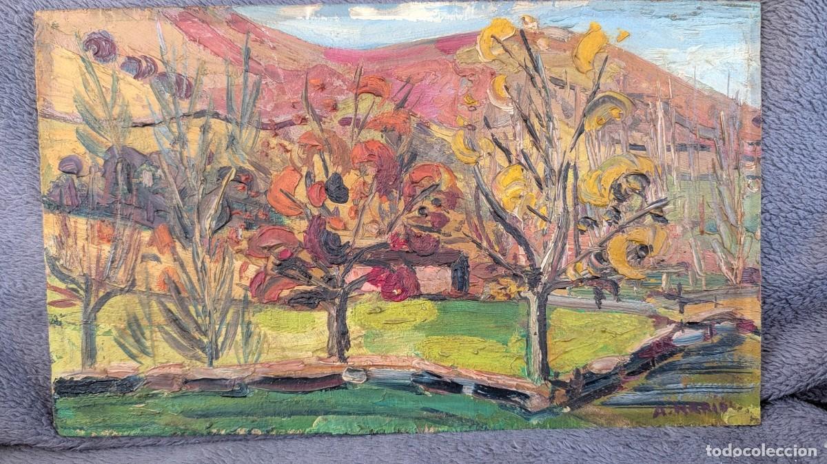 Arte: Acuarela Original de Ana Mar&iacute;a Mar&iacute;n - Paisaje con &Aacute;rboles y Monta&ntilde;as (Bazt&aacute;n) - 30x18cm