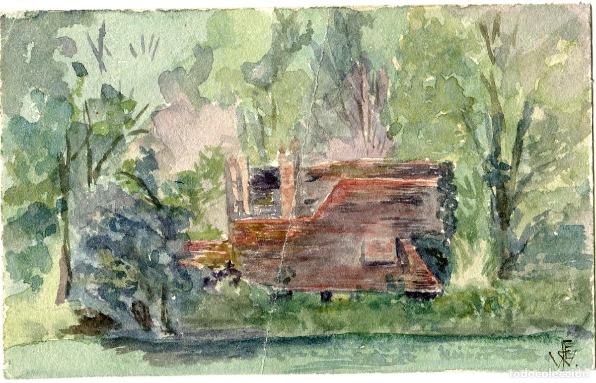 Arte: Cottage at bosking. Acuarela titulada al dorso.