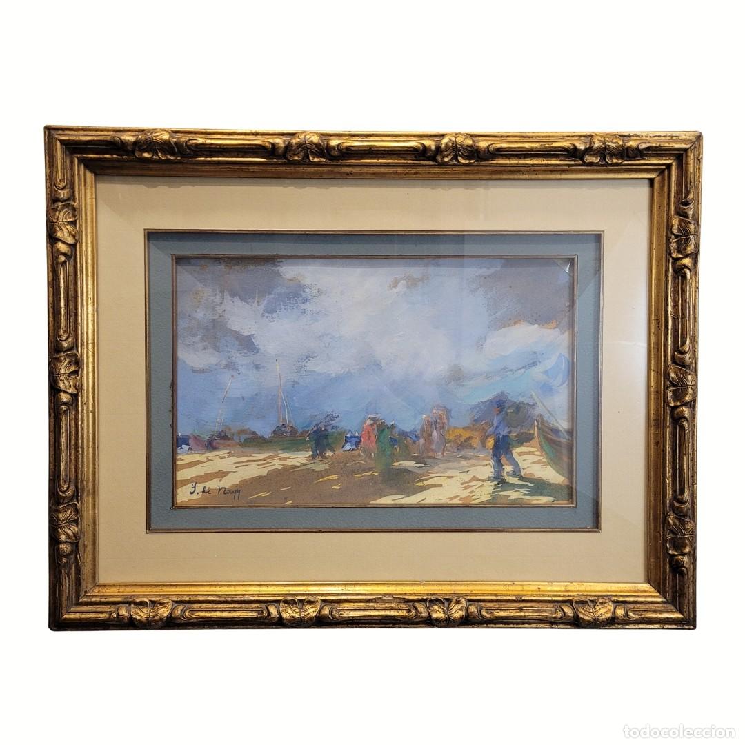 Arte: Gouache sobre cart&oacute;n &ldquo;Galerna en Landas&rdquo;, S. Nanzy, postimpresionismo, 1890 - Francia