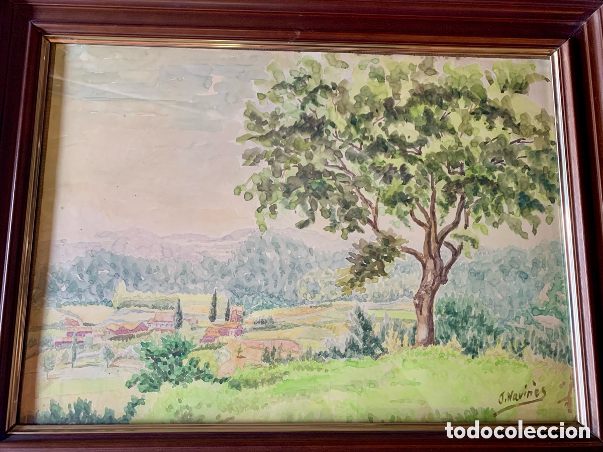 Arte: Josep Navin&egrave;s , paisaje rural, 50,5x36 obra y 61x46,5 con marco