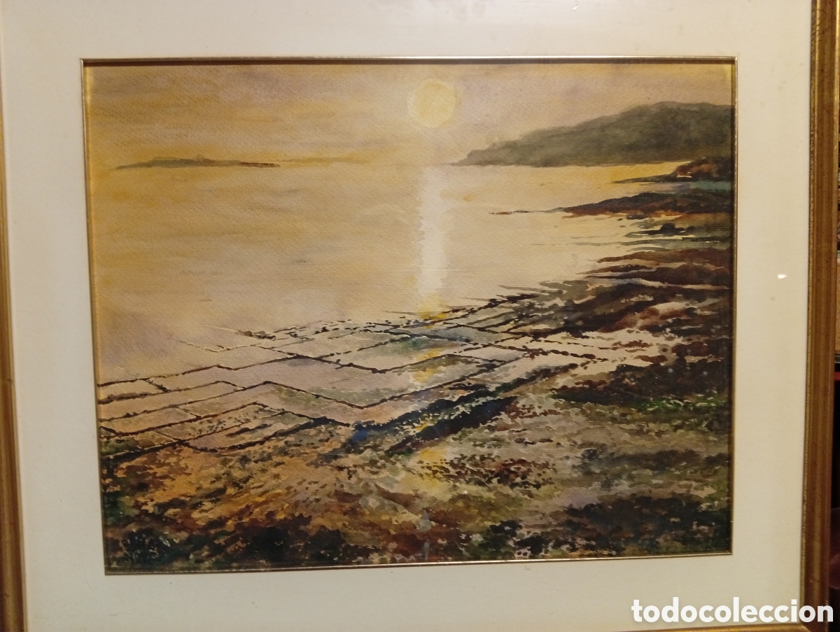 Arte: Pintura gallega preciosa obra acuarela marina (Carril,Villagarc&iacute;a de Arosa) firmada a identificar