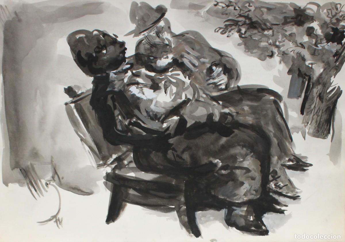Arte: PEDRO MOZOS MART&Iacute;NEZ (1915 - 1983) TECNICA MIXTA SOBRE PAPEL DEL A&Ntilde;O 1974. ESCENA FAMILIAR