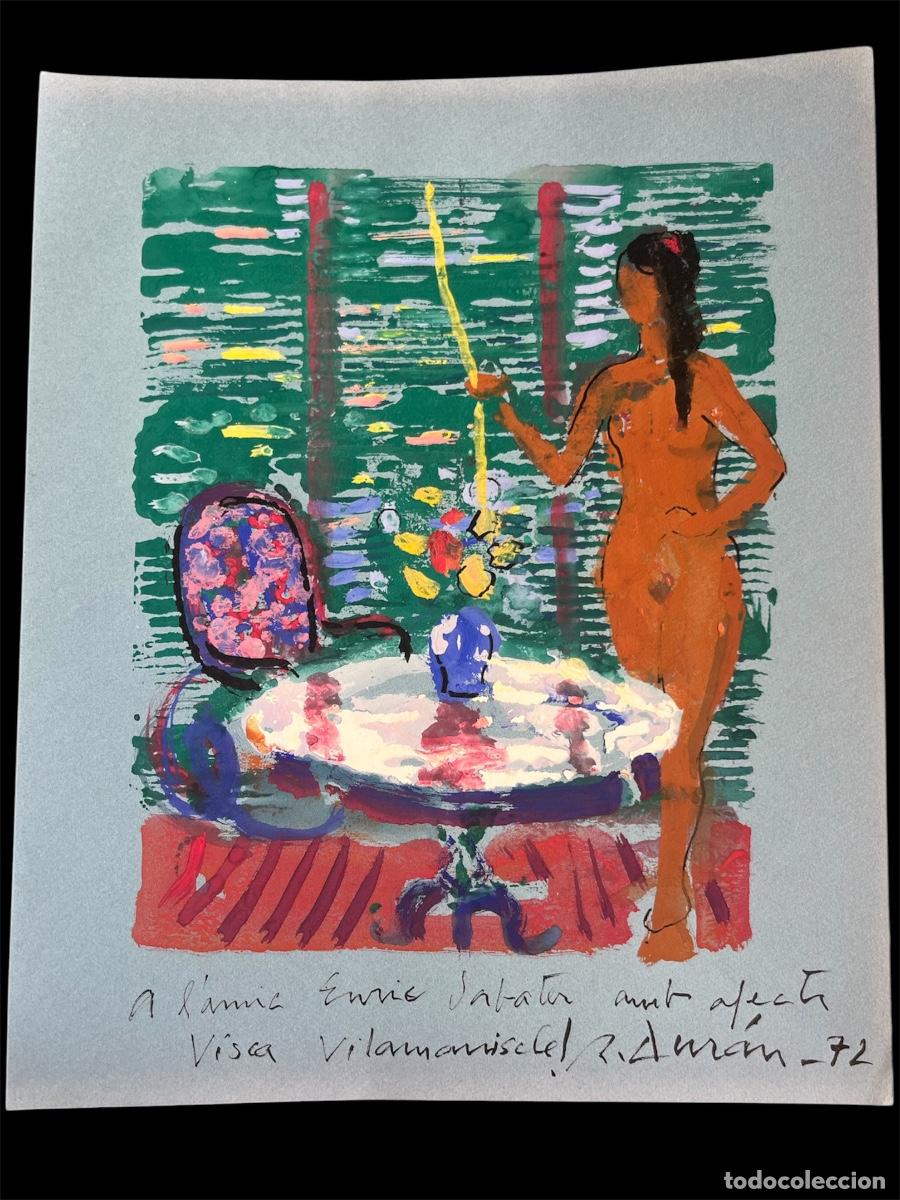 Arte: ACUARELA DEDICADA A ENRIC SABATER SECRETARIO DE DALI. DESCONZO AUTOR 1972.