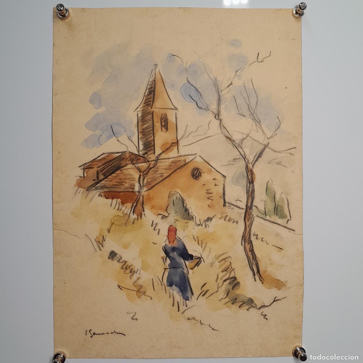 Arte: FIRMADO. ACUARELA. PAISAJE CON IGLESIA. 1930 CA.