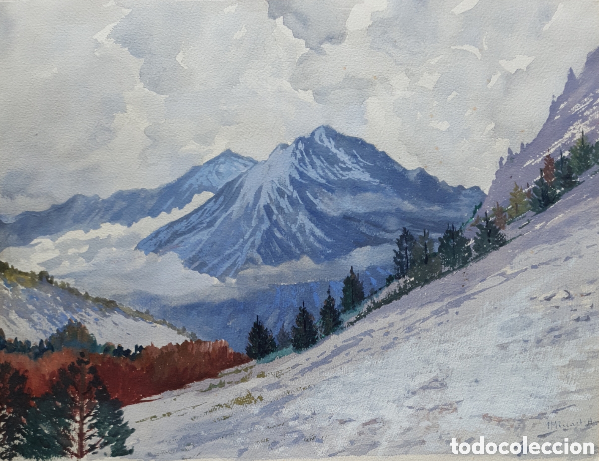 Arte: Manuel Ricart Hostench - Cumbre Nevada y Valle con Niebla.Firmada.