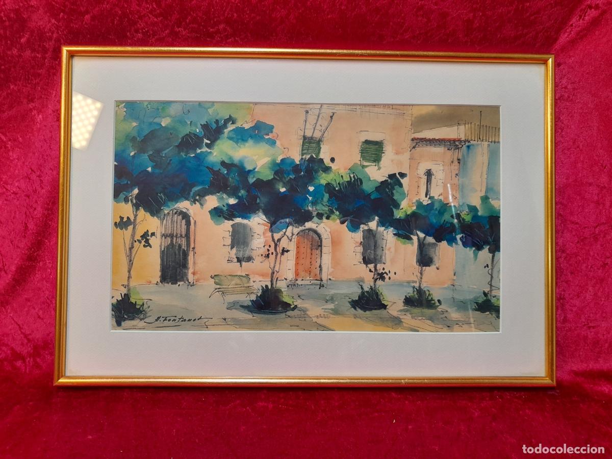 Arte: C-2010. AMADEU FONTANET (1907-1982). ACUARELA SOBRE PAPEL. VISTA URBANA. MEDIADOS S. XX.