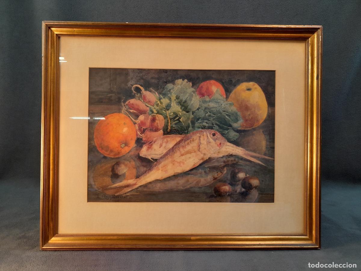 Arte: B-1892. BODEG&Oacute;N CON PESCADO Y FRUTAS. FIRMADO POR LLU&Iacute;S ROIG ENSE&Ntilde;AT. SIGLO XX.