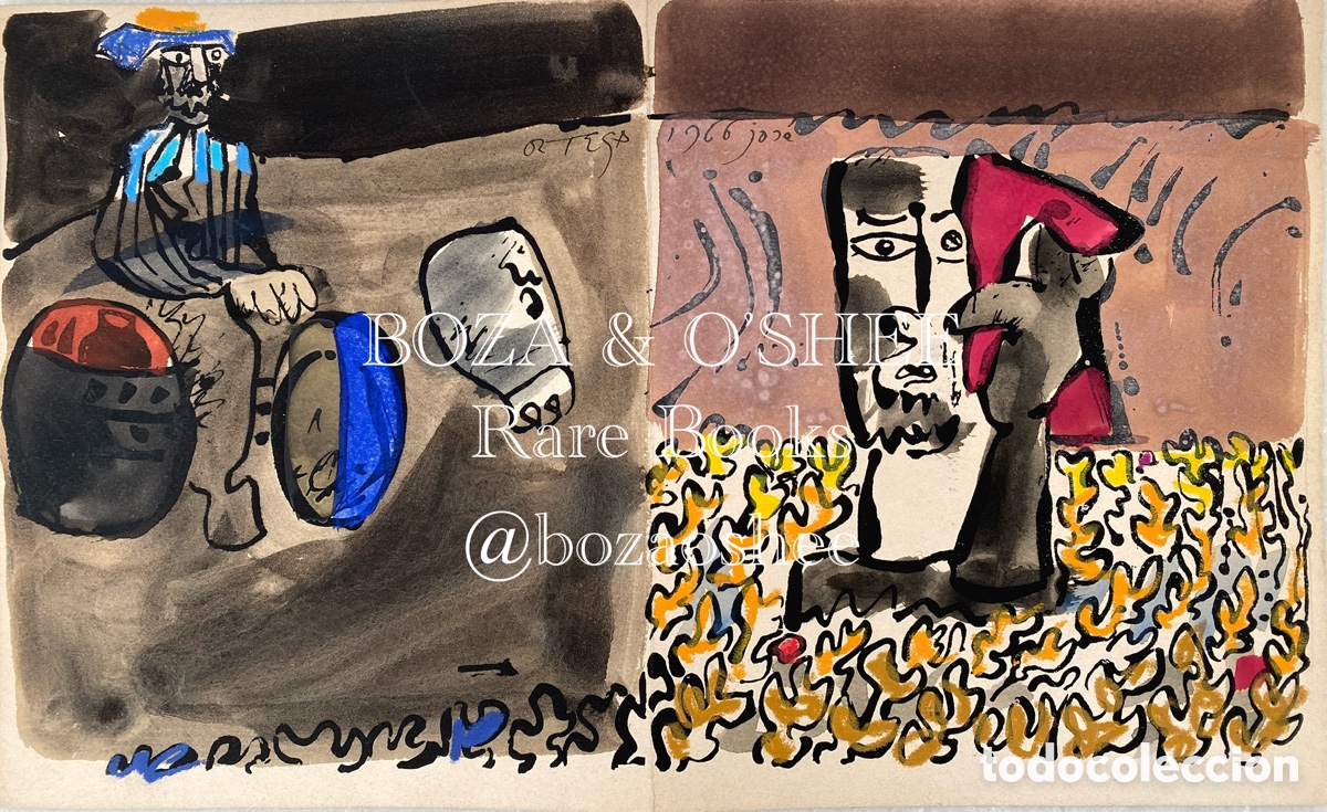 Arte: [Estampa popular.] GARC&Iacute;A ORTEGA, Jos&eacute;. Pochoir iluimnado a mano. 1966. D&iacute;ptico.