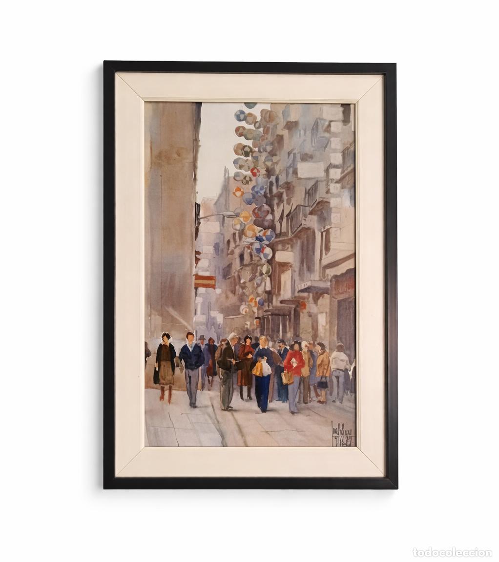 Arte: Acuarela de JOAQU&Iacute;N URE&Ntilde;A (1946-2024) &ndash; ORIGINAL 1979 &middot; CALLE MAYOR DE LLEIDA
