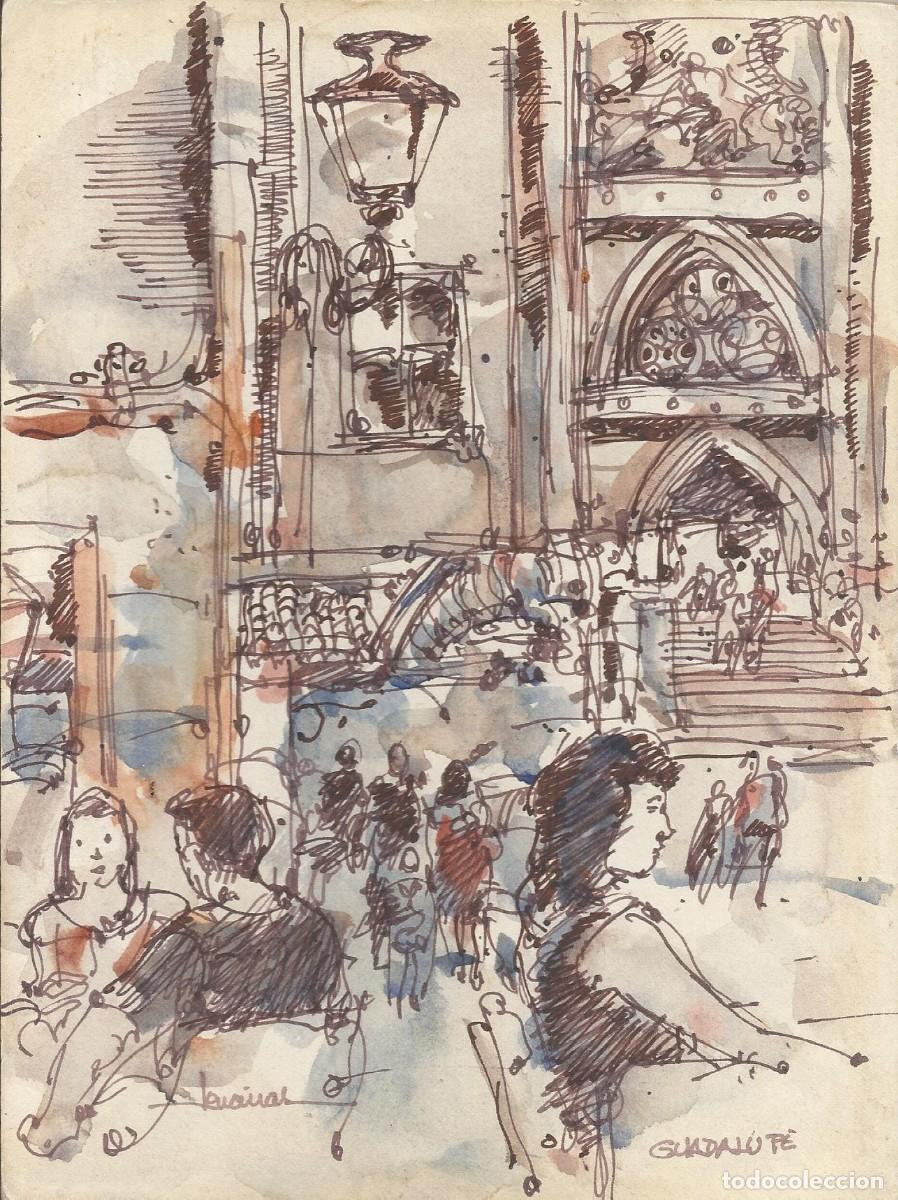 Arte: Carlos Enrique Lencinas G&oacute;mez (1937-2018). Acuarela y tinta sobre papel. &rdquo;Guadalupe&rdquo;. Firmado a mano