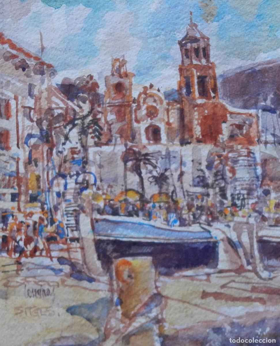 Arte: Carlos Enrique Lencinas G&oacute;mez (1937-2018). Acuarela sobre papel. &rdquo;Sitges&rdquo;. Firmada a mano. 31x23 cm.