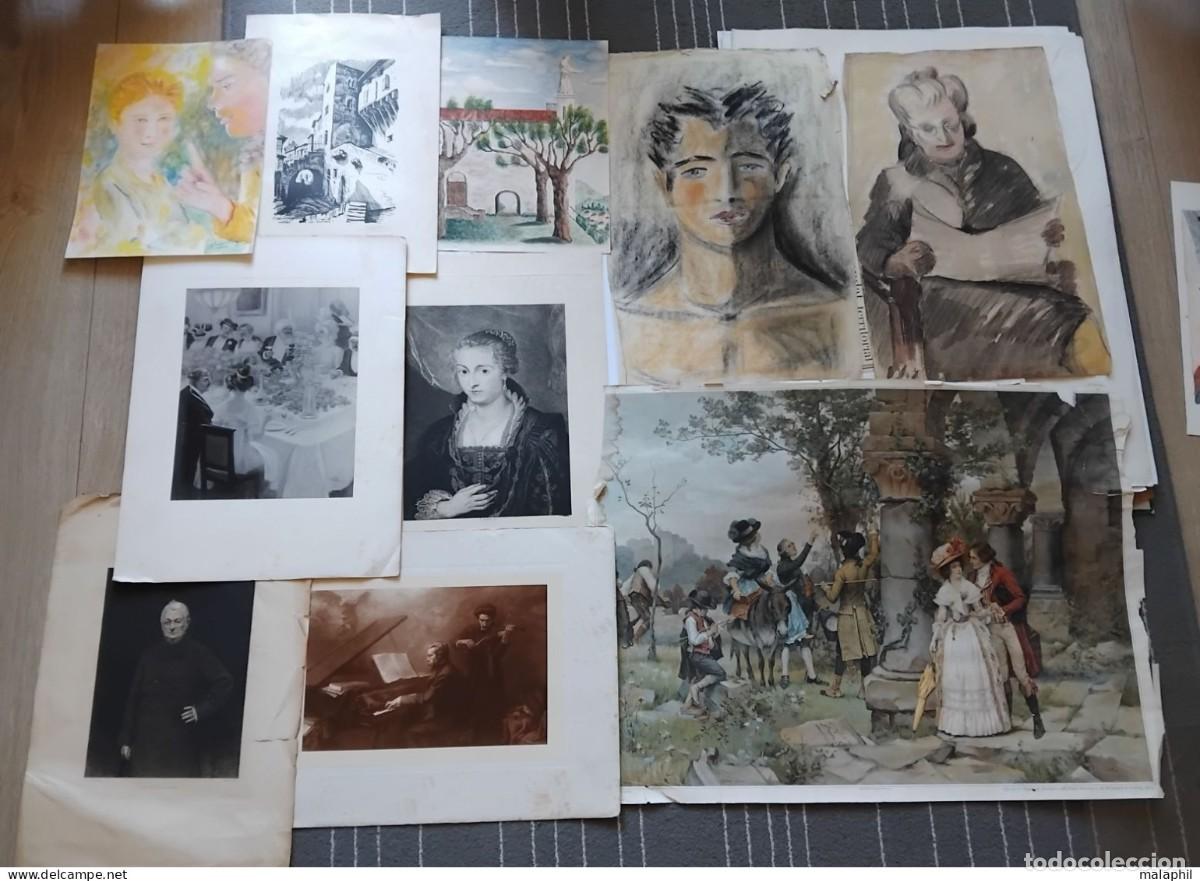 Arte: LOT DE 200 TABLEAUX DESSINS AQUARELLES GRAVURES ET ARTICLES DIVERS
