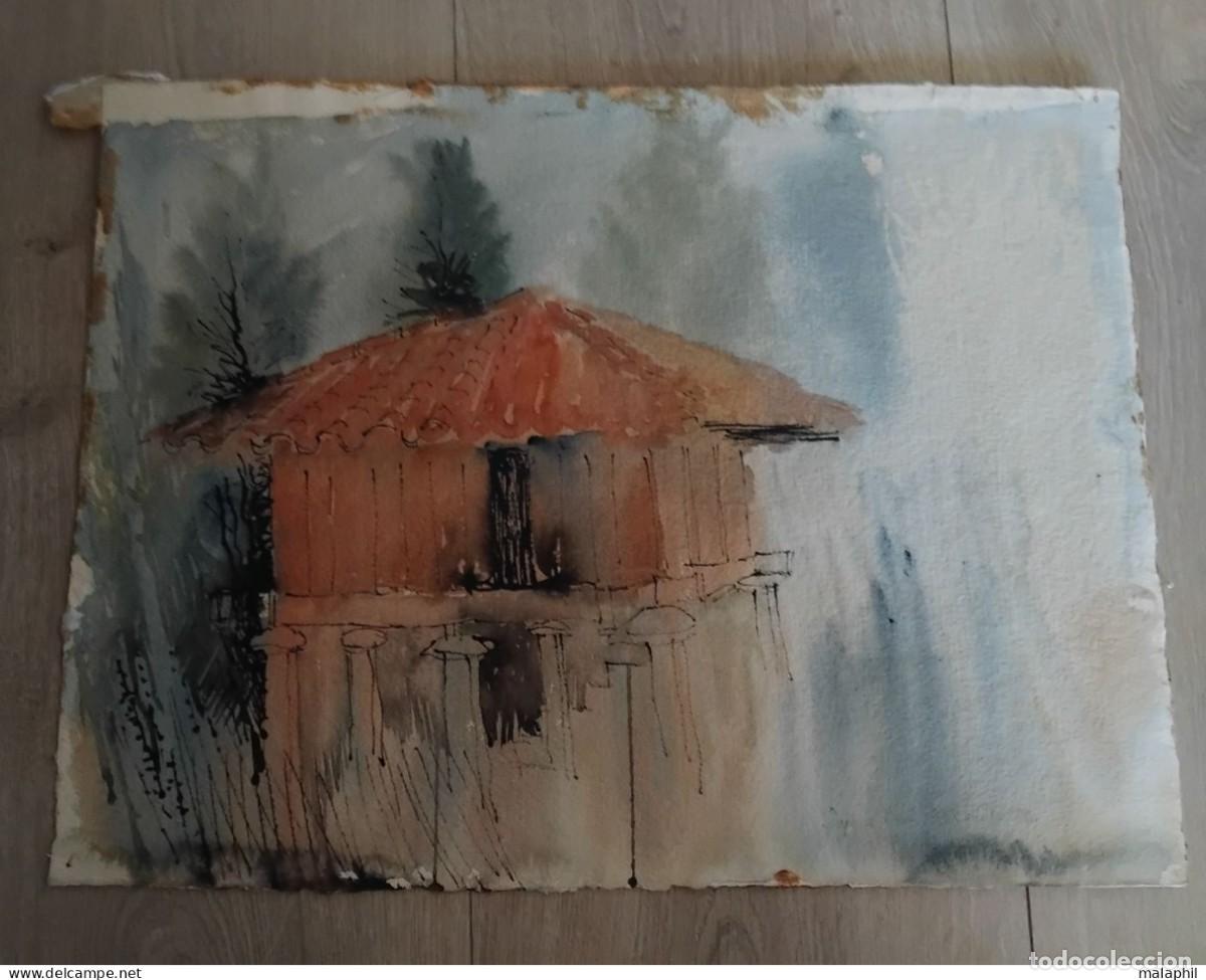 Arte: Grande aquarelle pigeonnier du Quercy sign&eacute;e &agrave; encadrer