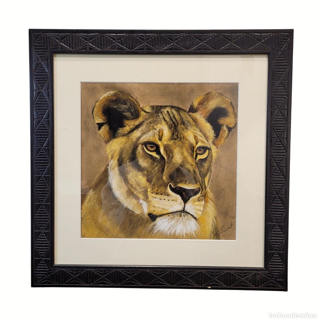 Arte: Acuarela y pastel &ldquo;Lionne&rdquo;, Fabienne Vincent, 2010 - Francia
