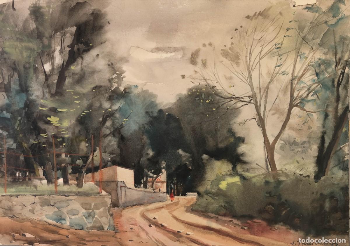 Arte: ACUARELA SOBRE PAPEL PAISAJE CAMINO CAMPO FIRMADA J.TORRAS 1957