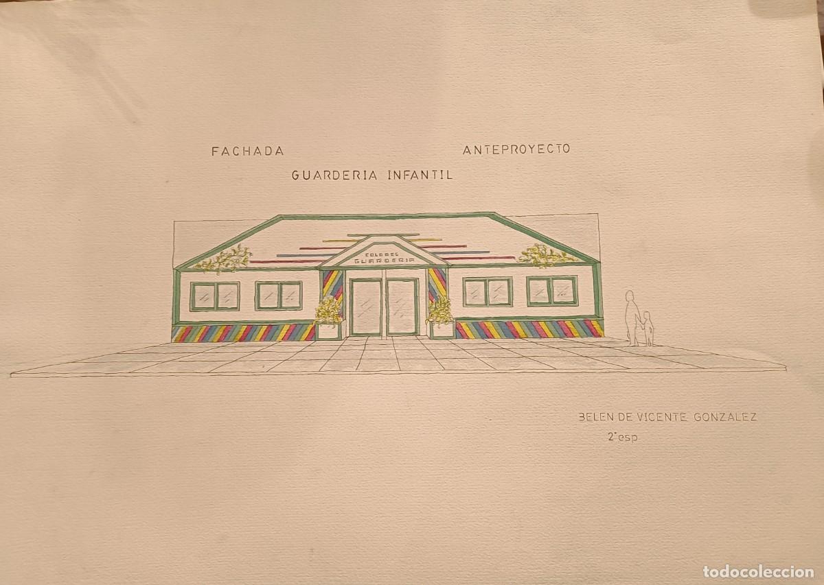 Arte: FACHADA. PROYECTO GUARDER&Iacute;A INFANTIL. ACUARELA. A&Ntilde;OS 70