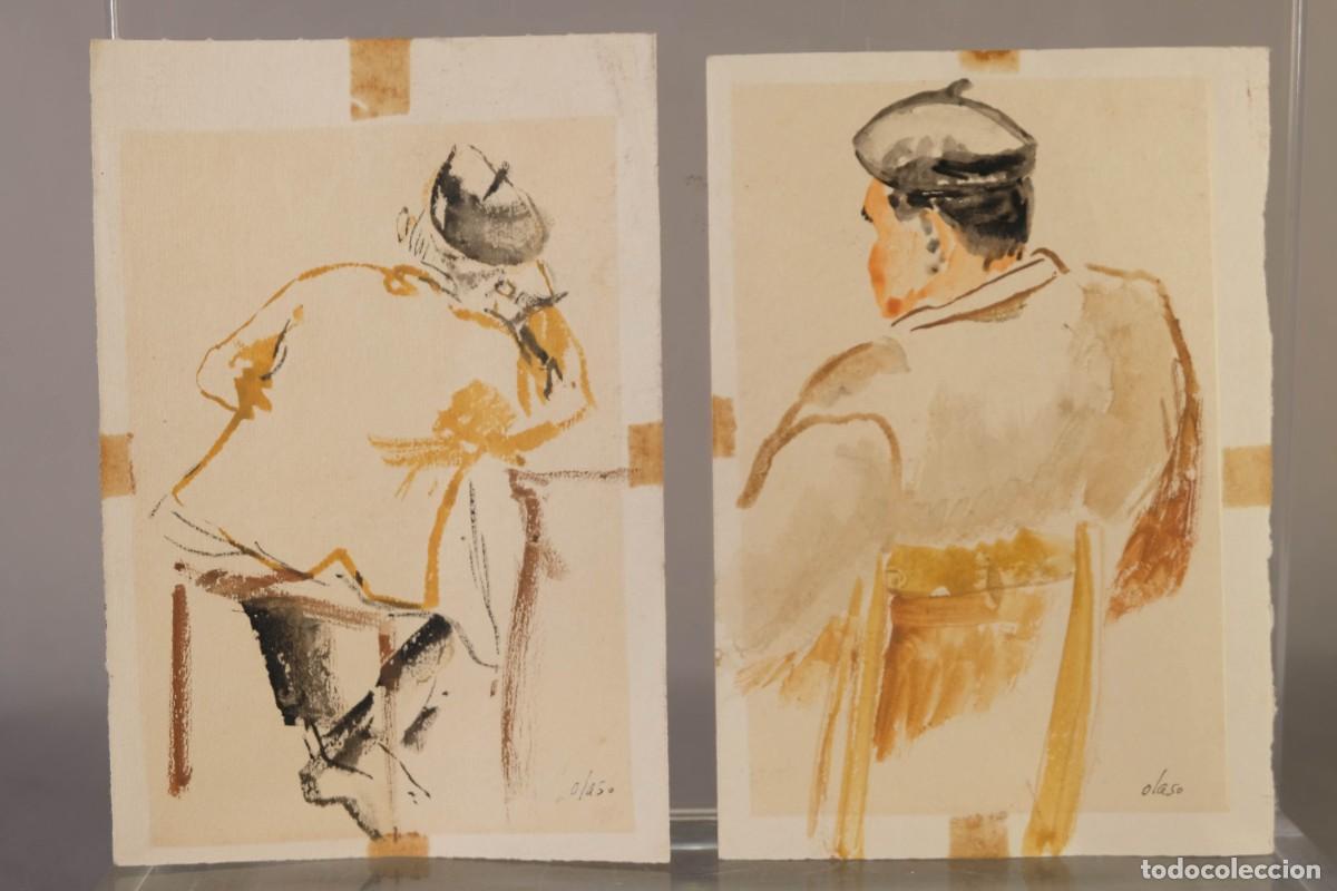 Arte: ACUARELAS Y TINTA SOBRE PAPEL HOMBRES CON BOINA FIRMADOS OLASO