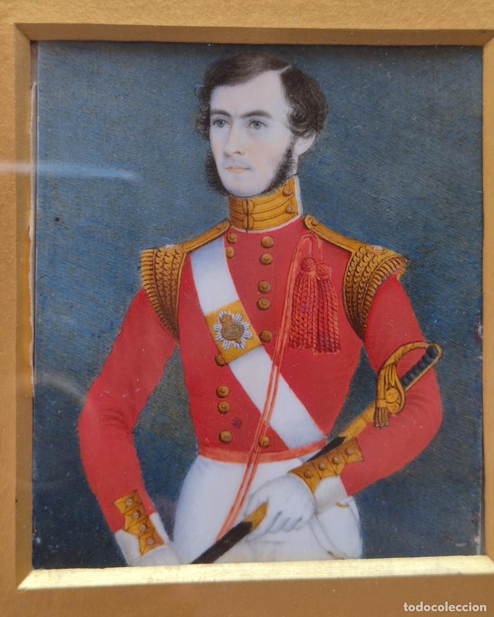 Arte: Retrato miniatura en placa marfil oficial brit&aacute;nico s. XIX.