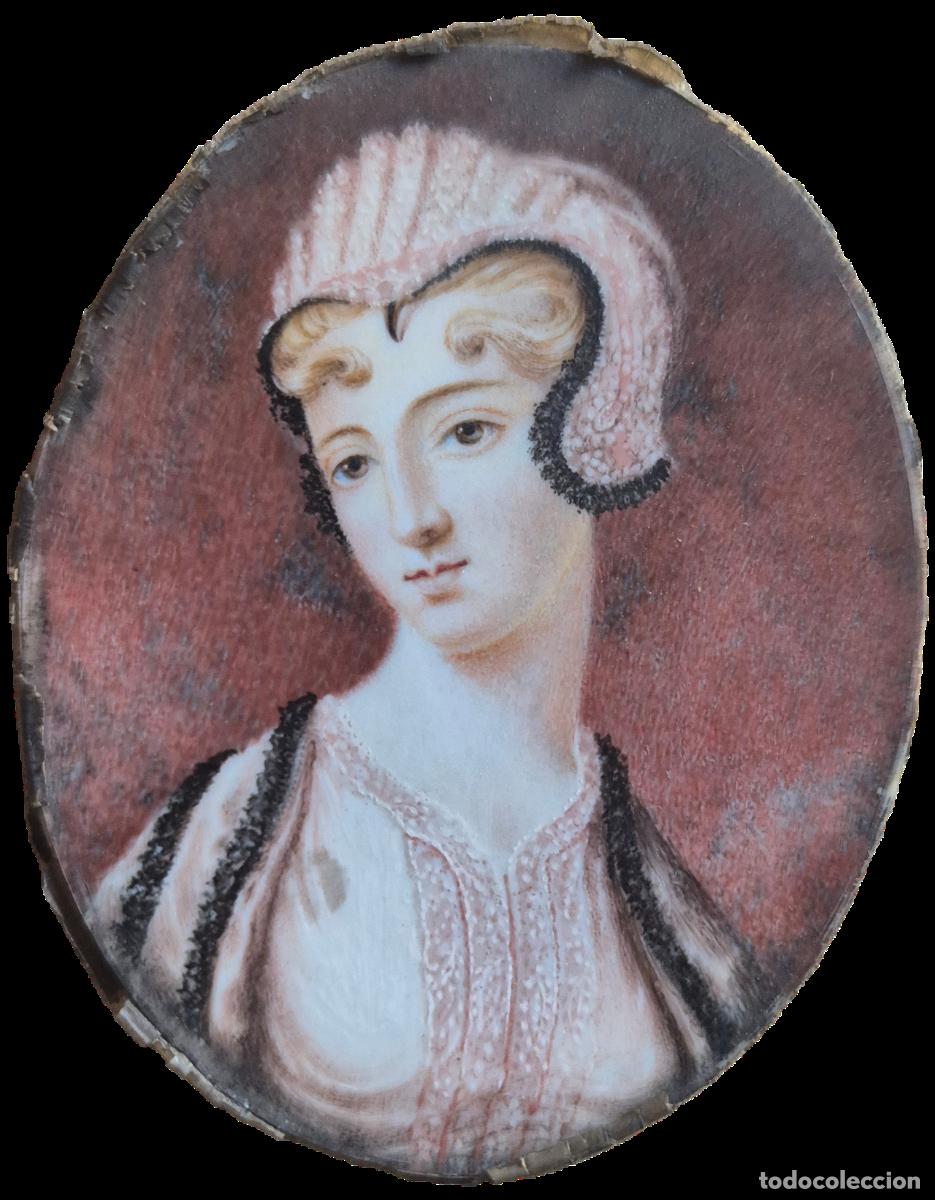 Arte: retrato miniatura supuesto de Aim&eacute;e du Buc de Riv&eacute;ry. Francia. S. XIX