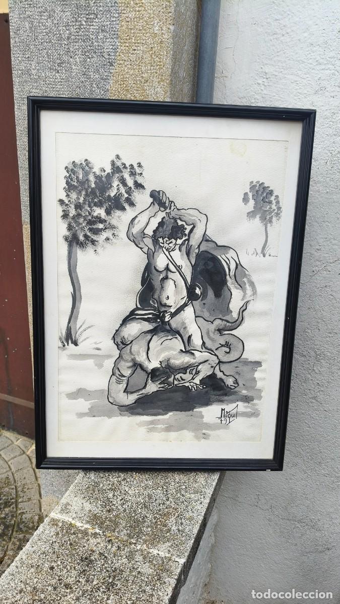Arte: Aquarelle originale sign&eacute;e Miquel encre de chine collection