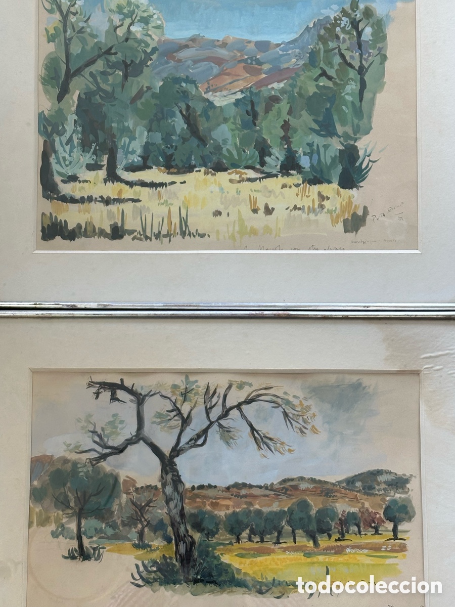 Arte: Pareja de acuarelas de Montejaque, Serran&iacute;a de Roma, a&ntilde;o 1954, firma.Escuela espa&ntilde;ola de postguerra.