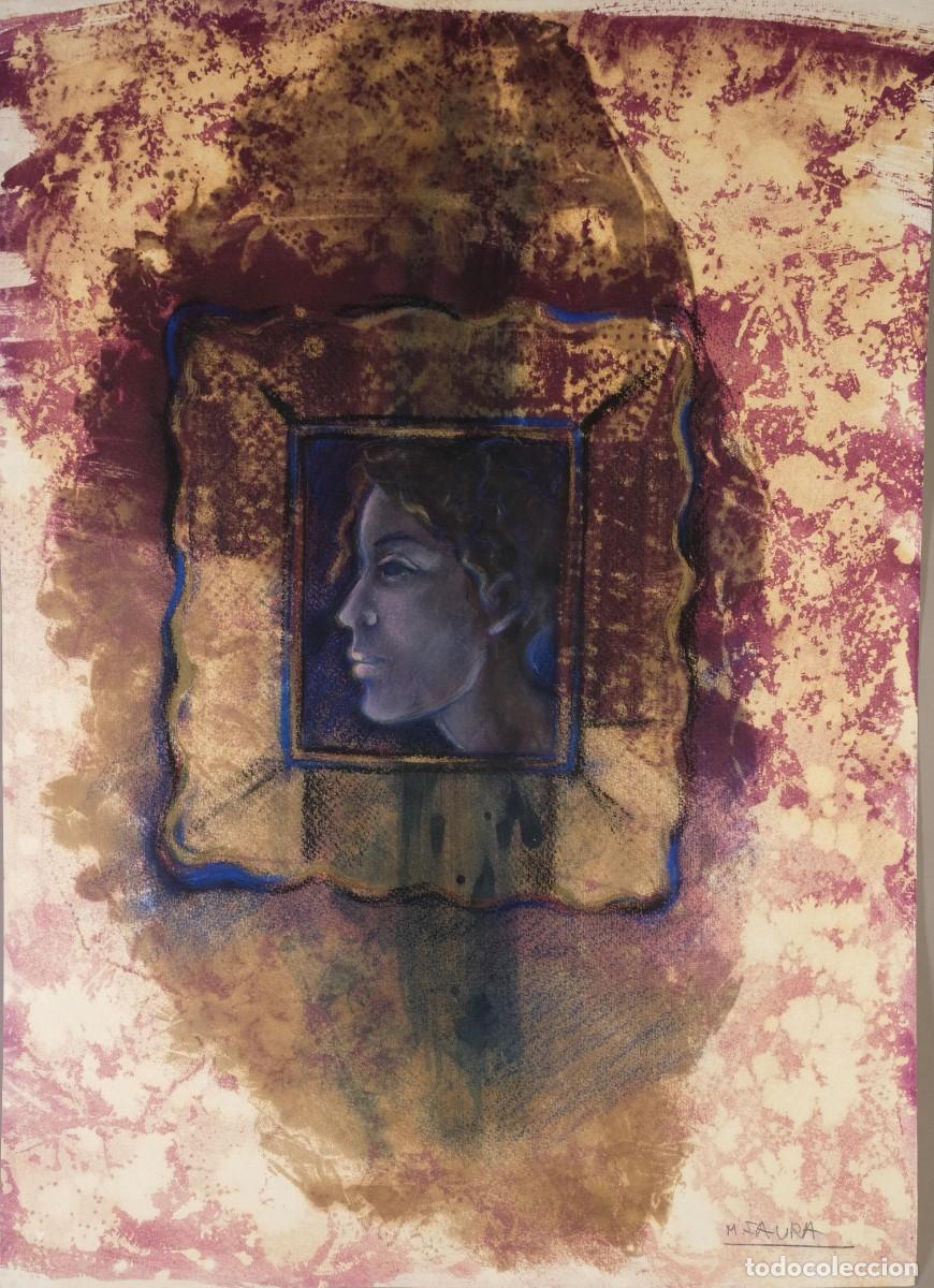 Arte: MONTSERRAT FAURA (BARCELONA, 1947) ACUARELA, PASTEL Y CERAS SOBRE PAPEL ROSTRO FEMENINO FIRMADO