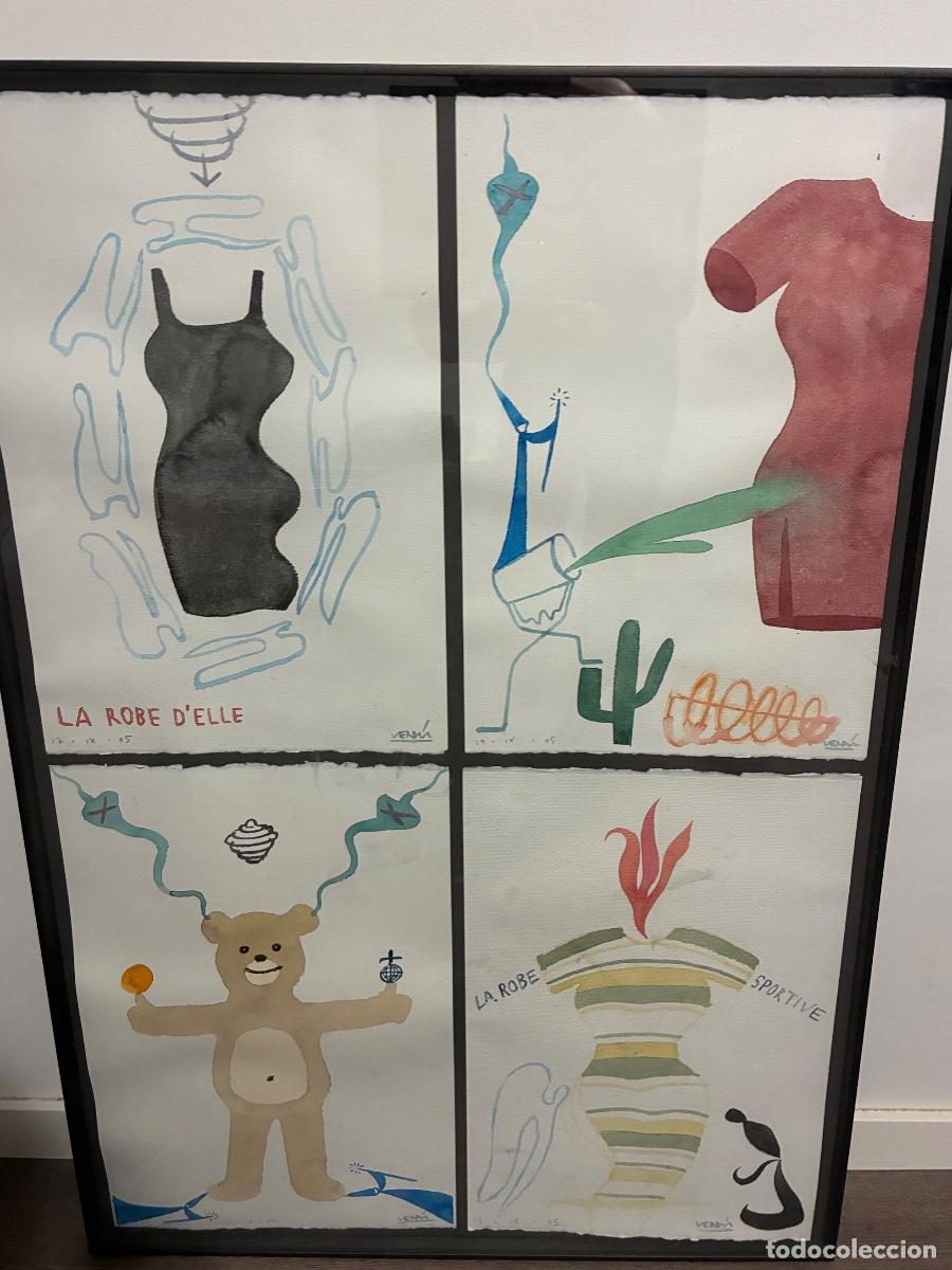 Arte: Joan Verd&uacute; (1959-2017) - Cuatro Acuarelas Originales (Pol&iacute;ptico) - Firmado y Fechado 2005