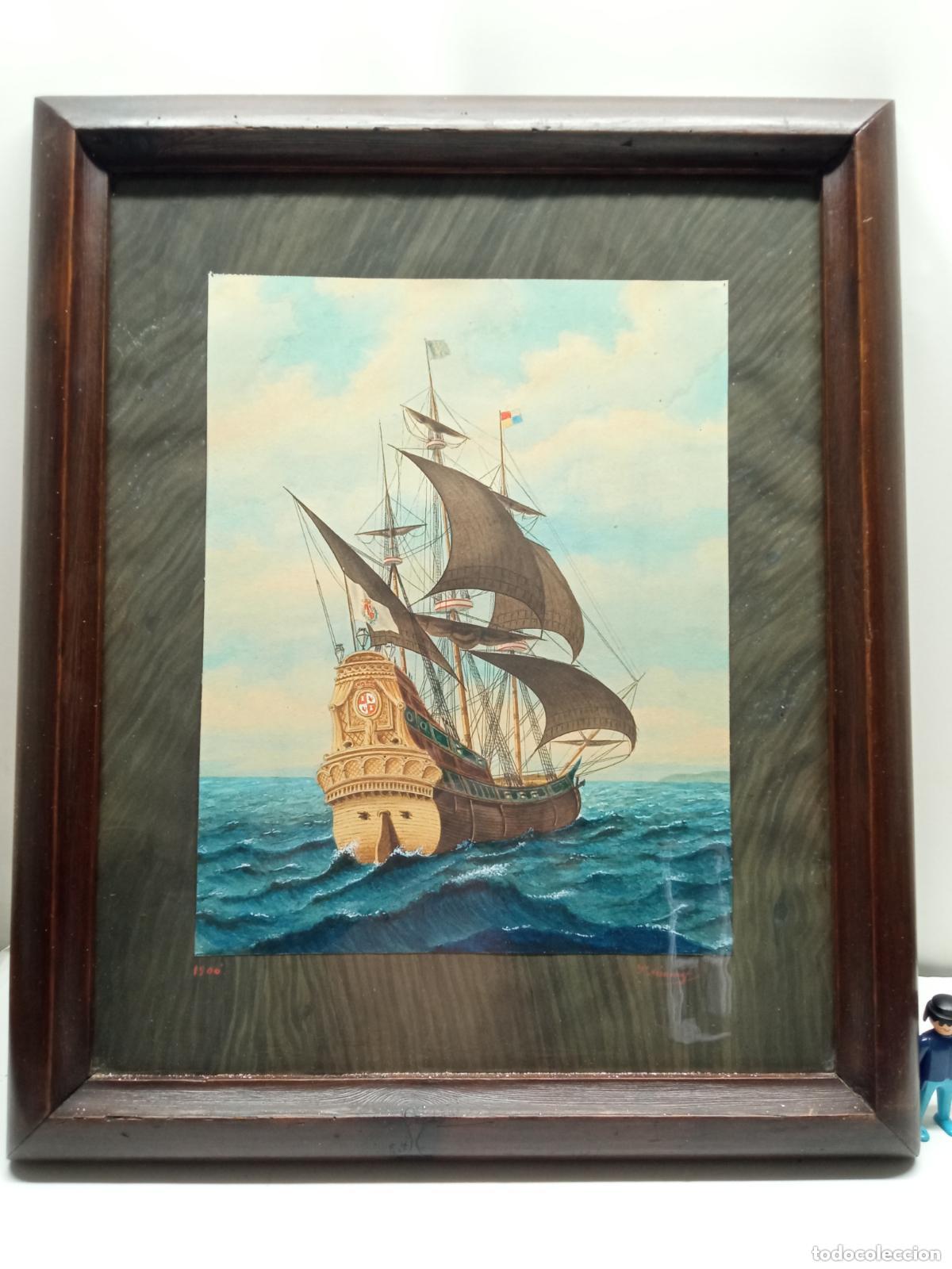 Arte: MAGNIFICA ACUARELA S.XIX - GALEON ARMADA ESPA&Ntilde;OLA - VISTA DE POPA - FIRMADA