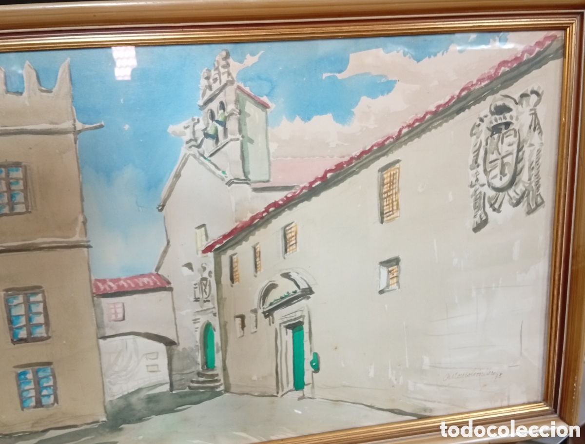 Arte: Preciosa acuarela firmada (Antonio Le&oacute;n ) 1974 pintura gallega
