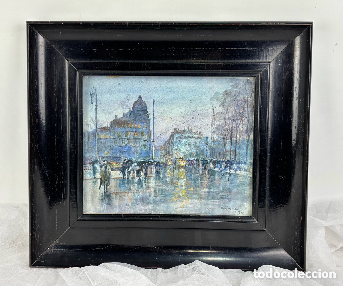 Arte: MANUEL RUIZ MORALES (BAZA,1857 - MADRID,1922) - VISTA DE BILBAO - ACUARELA