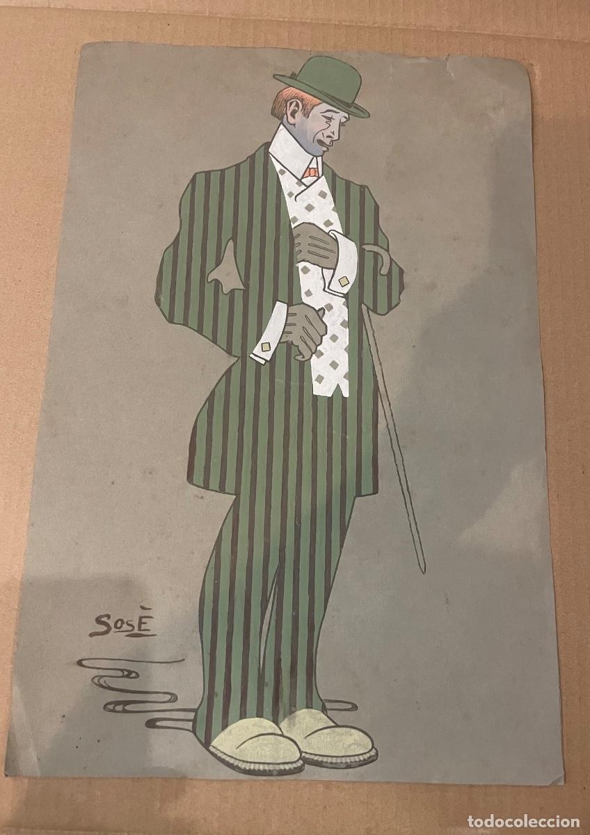 Arte: ANTIGUO DIBUJO ACURELA O PINTURA AL AGUA DE UN DANDI PRINCIPIO DE S. XX . FIRMADA GOS&Eacute; o SOS&Eacute; ...&iexcl;&iexcl;&iexcl;