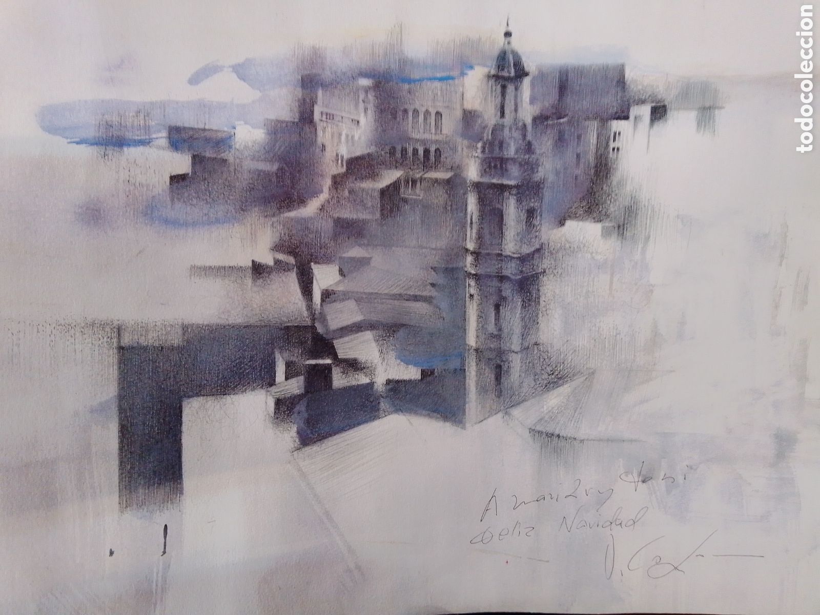 Arte: ACUARELA DE VALENCIA. VICENTE COLOM. DEDICADO POR EL AUTOR.