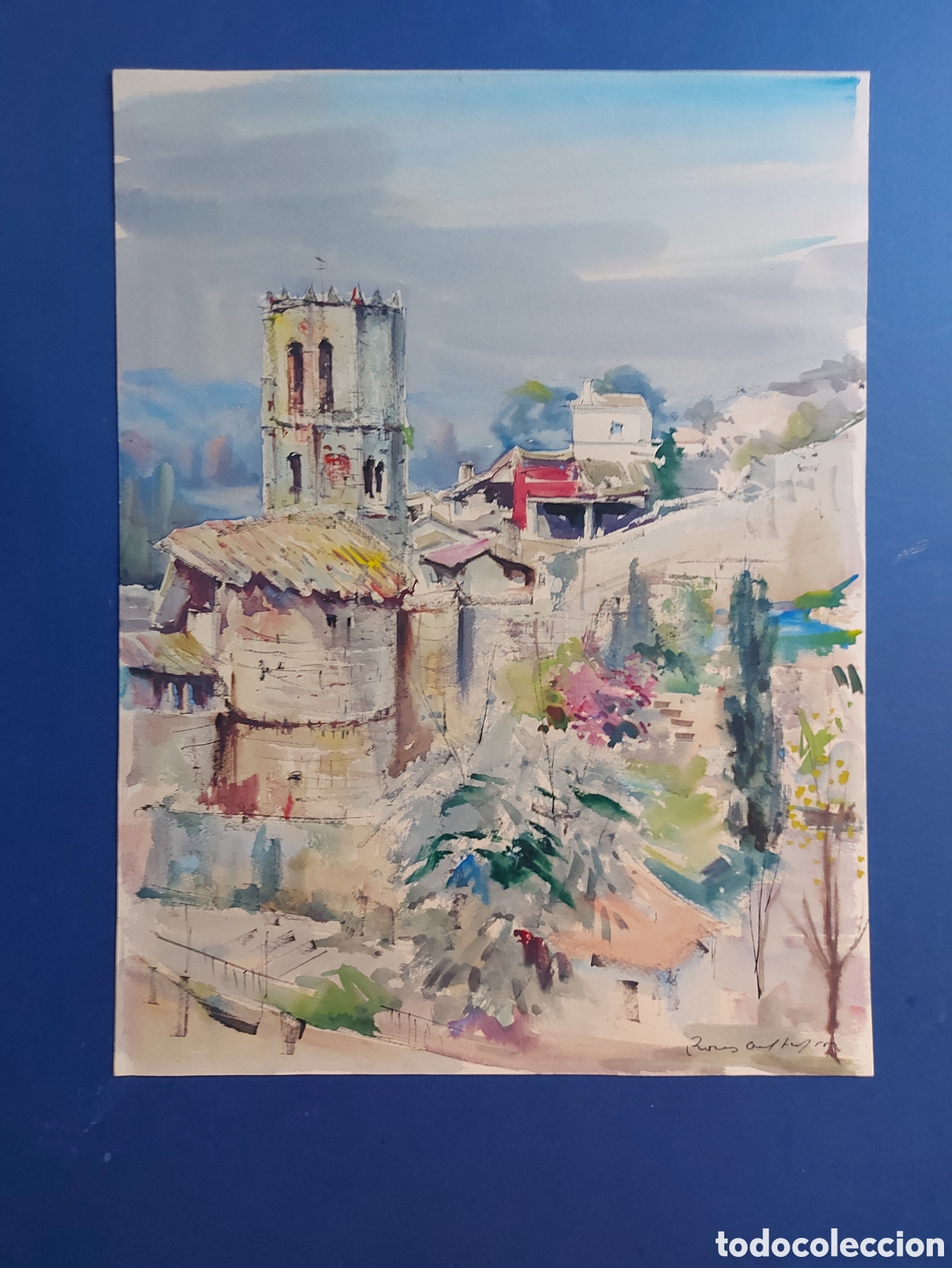 Arte: &rdquo;PANORAMICA PAISAJE RURAL EPOCA&rdquo; ACUARELA 1955