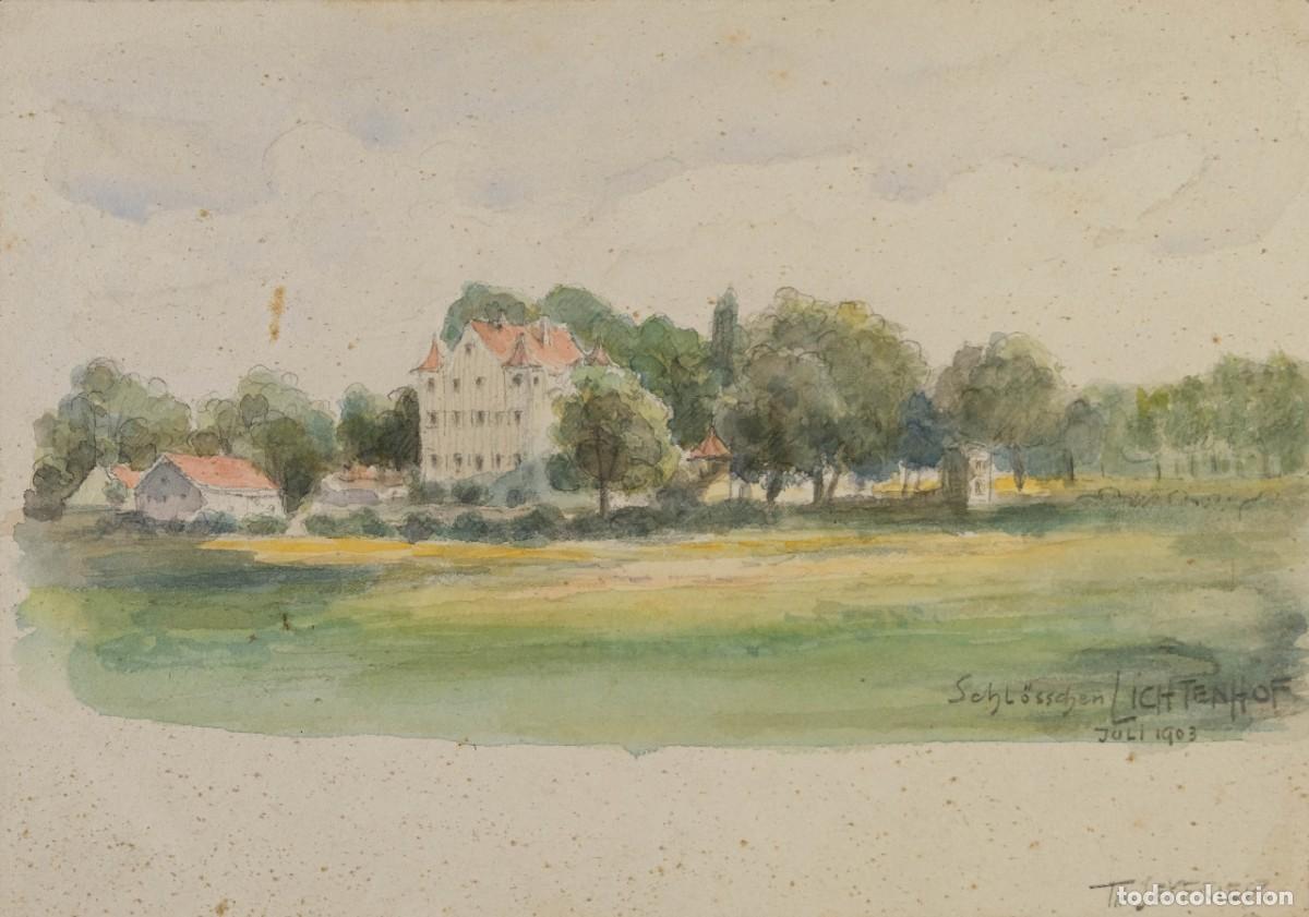 Arte: ACUARELA SOBRE PAPEL PAISAJE LICHTENHOF FIRMADA TH.SEYFRIED 1903