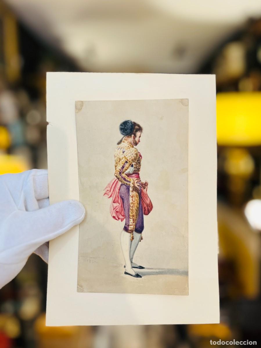Arte: ACUARELA ORIGINAL TAURINA FECHADA 1850 TORERO MATADOR FIRMA A PINTADA A MANO SIGLO XIX