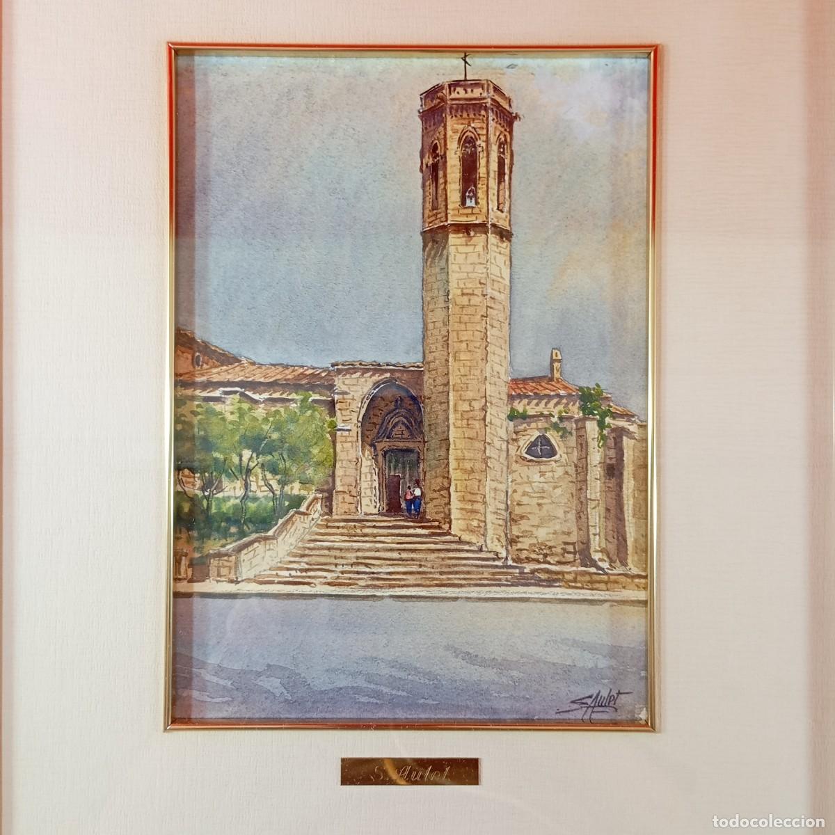 Arte: SANTI AULET ROMA (1947&ndash;2025) - ACUARELA ORIGINAL - ESGL&Eacute;SIA SANT LLOREN&Ccedil; - LLEIDA - 25 X 18 CM OBRA