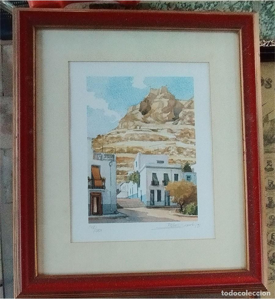 Arte: ACUARELA BARRIO SANTA CRUZ ALICANTE DE RIBES SOGORB LAMINA NUMERADA Y FIRMADA MIDE 53/45 CM