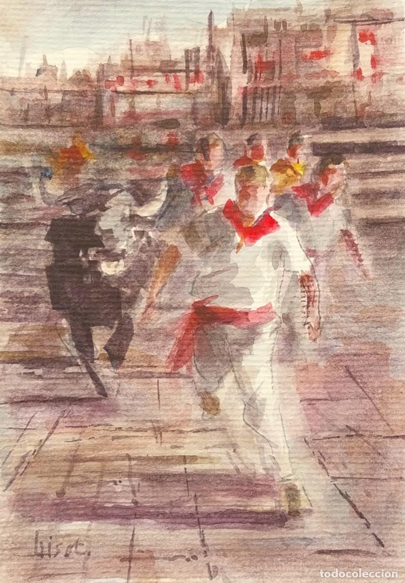 Arte: Acuarela original de autor.Taurina.San Fermin.