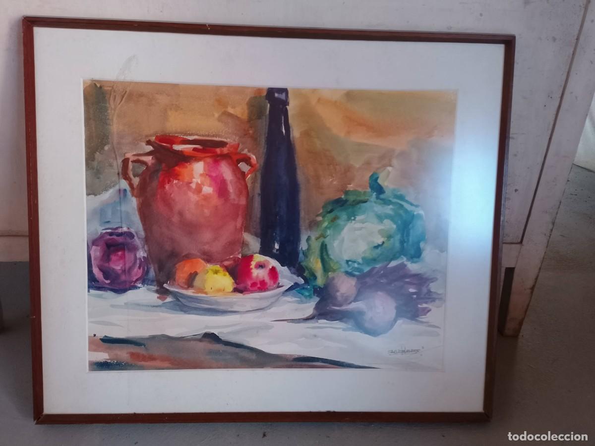 Arte: Bodeg&oacute;n acuarela firmada marco con cristal