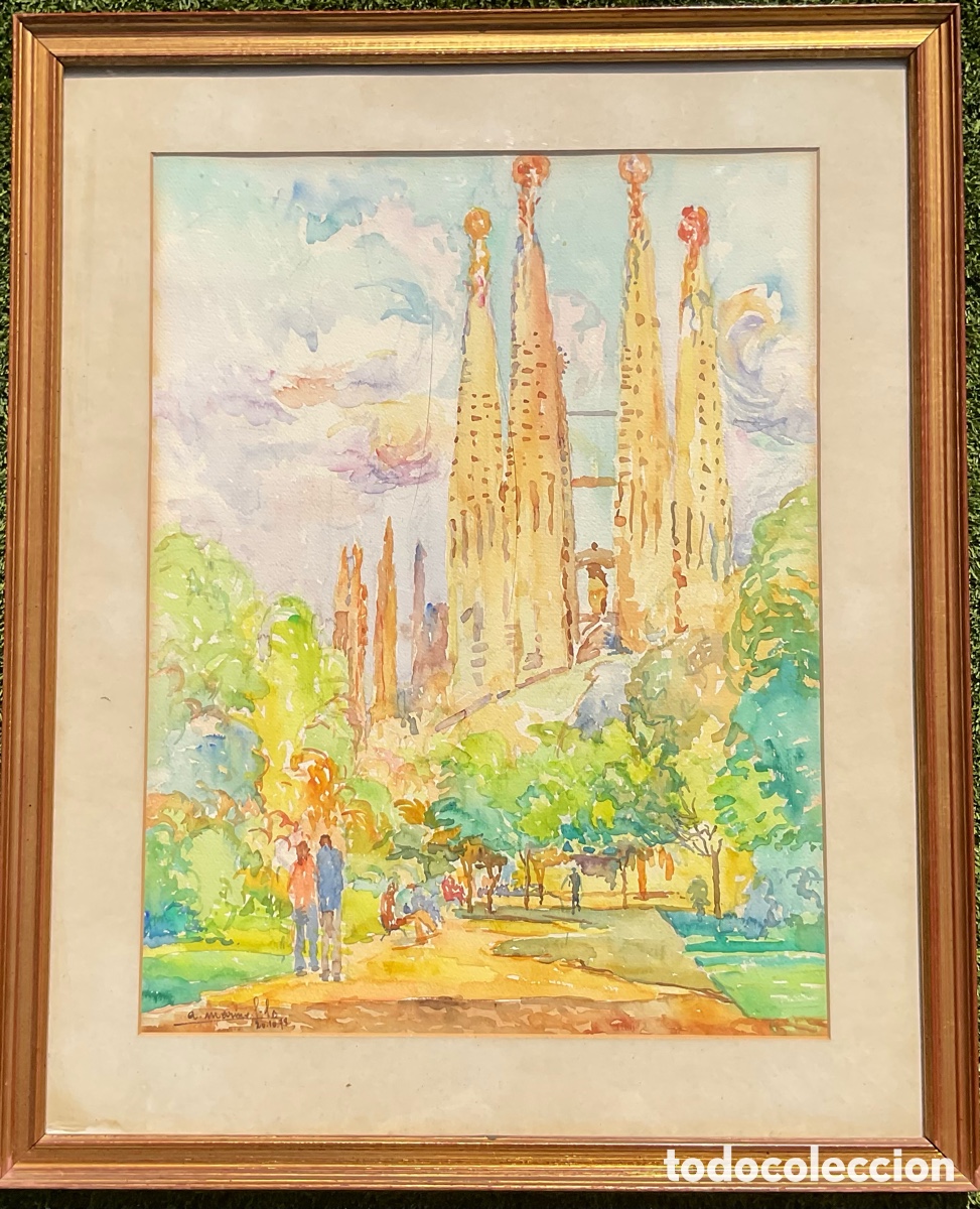 Arte: Antonio Marinel&middot;lo Capdevila (Terrassa, 1901) &ndash; Acuarela original de la Sagrada Familia