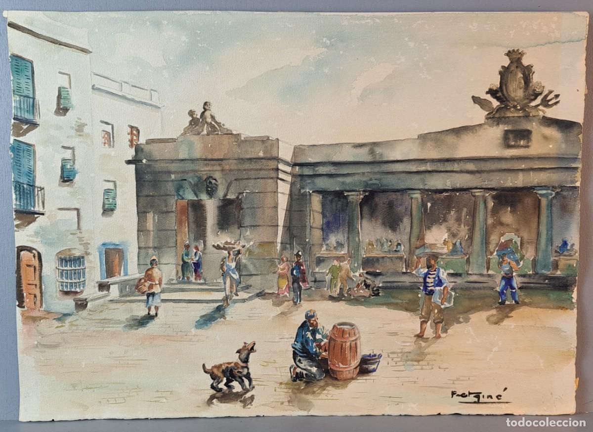 Arte: Acuarela original &rdquo;mercat del peix&rdquo; Matar&oacute;, Petrign&eacute;