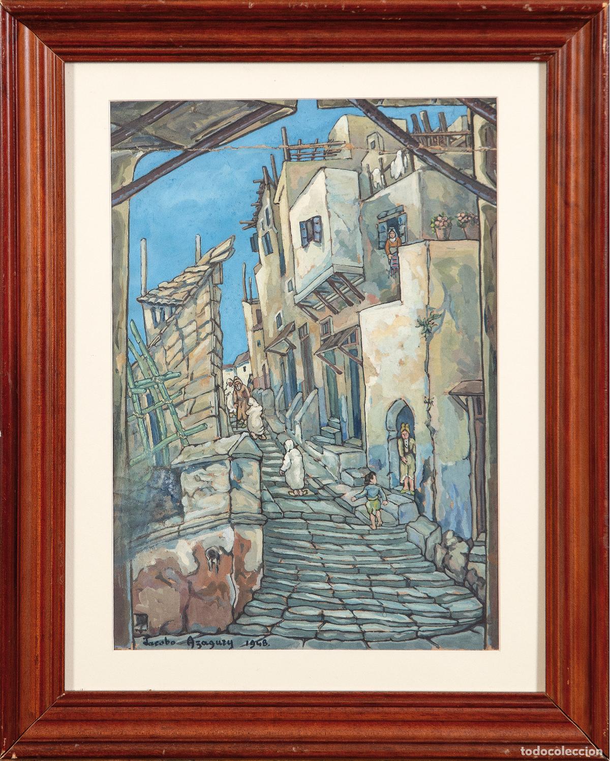 Arte: Calle de Tetu&aacute;n acuarela sobre papel Jacobo Azagury firmado y fechado en 1948
