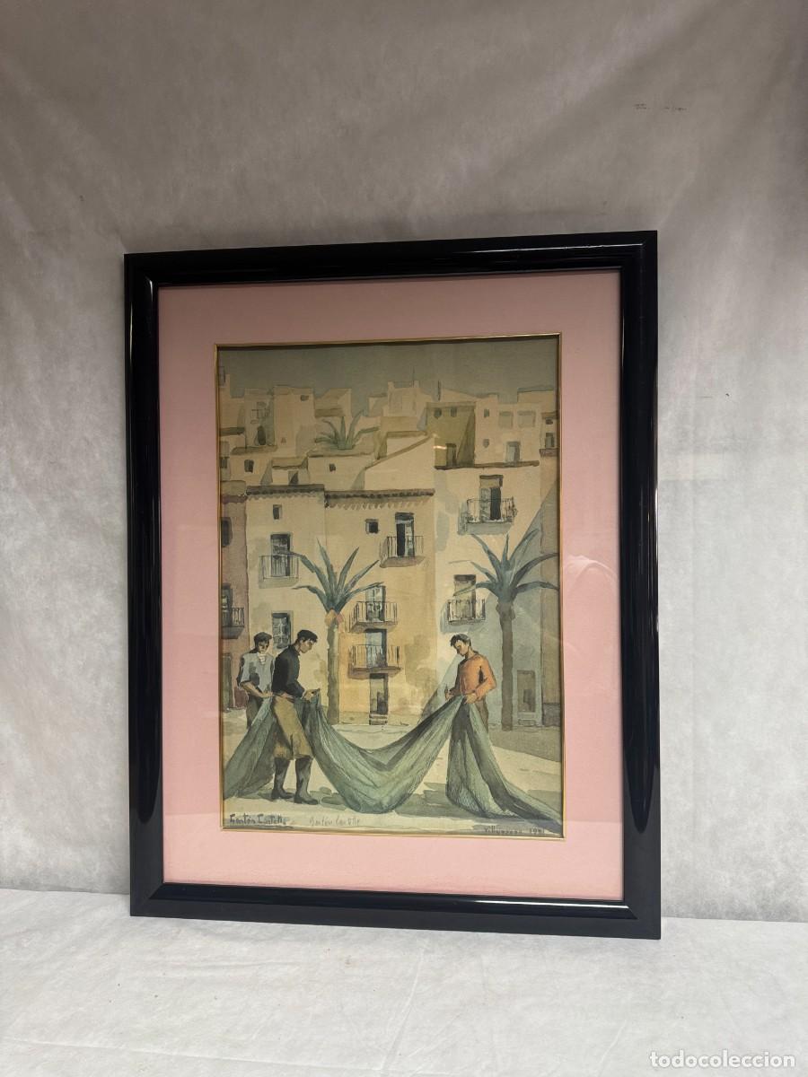 Arte: Gast&oacute;n Castell&oacute; - serigraf&iacute;a numerada &rdquo;Les r&eacute;parateurs de filets&rdquo; (Los reparadores de redes)