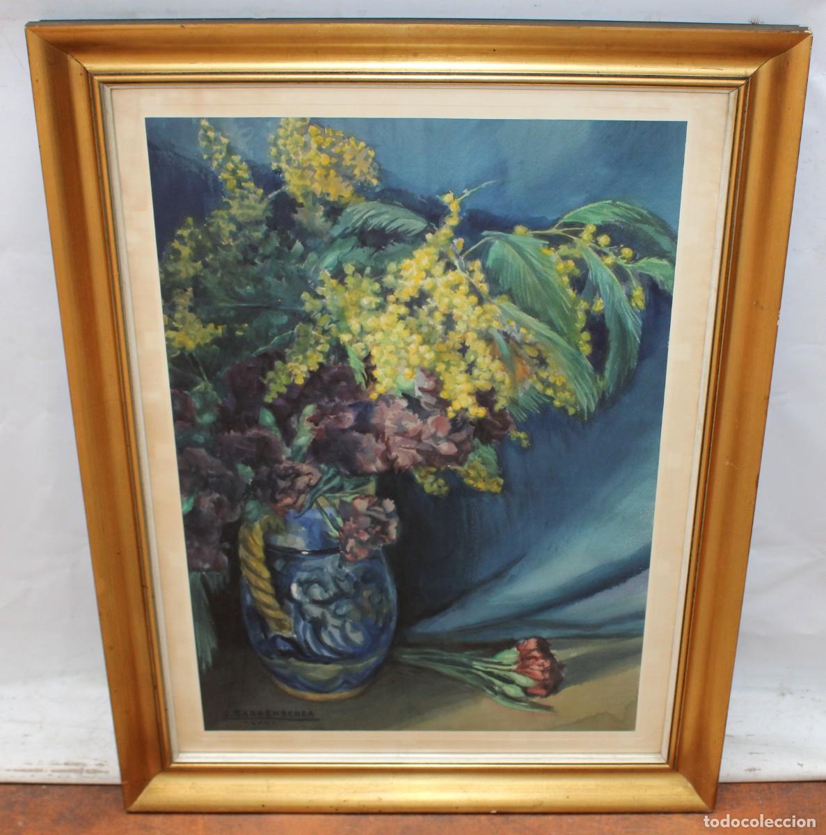 Art: JOSEP BARRENECHEA TUBILLA (Barcelona, 1908-1991) ACUARELA DEL A&Ntilde;O 1957 Y TITULADA MIMOSA I CLAVELLS
