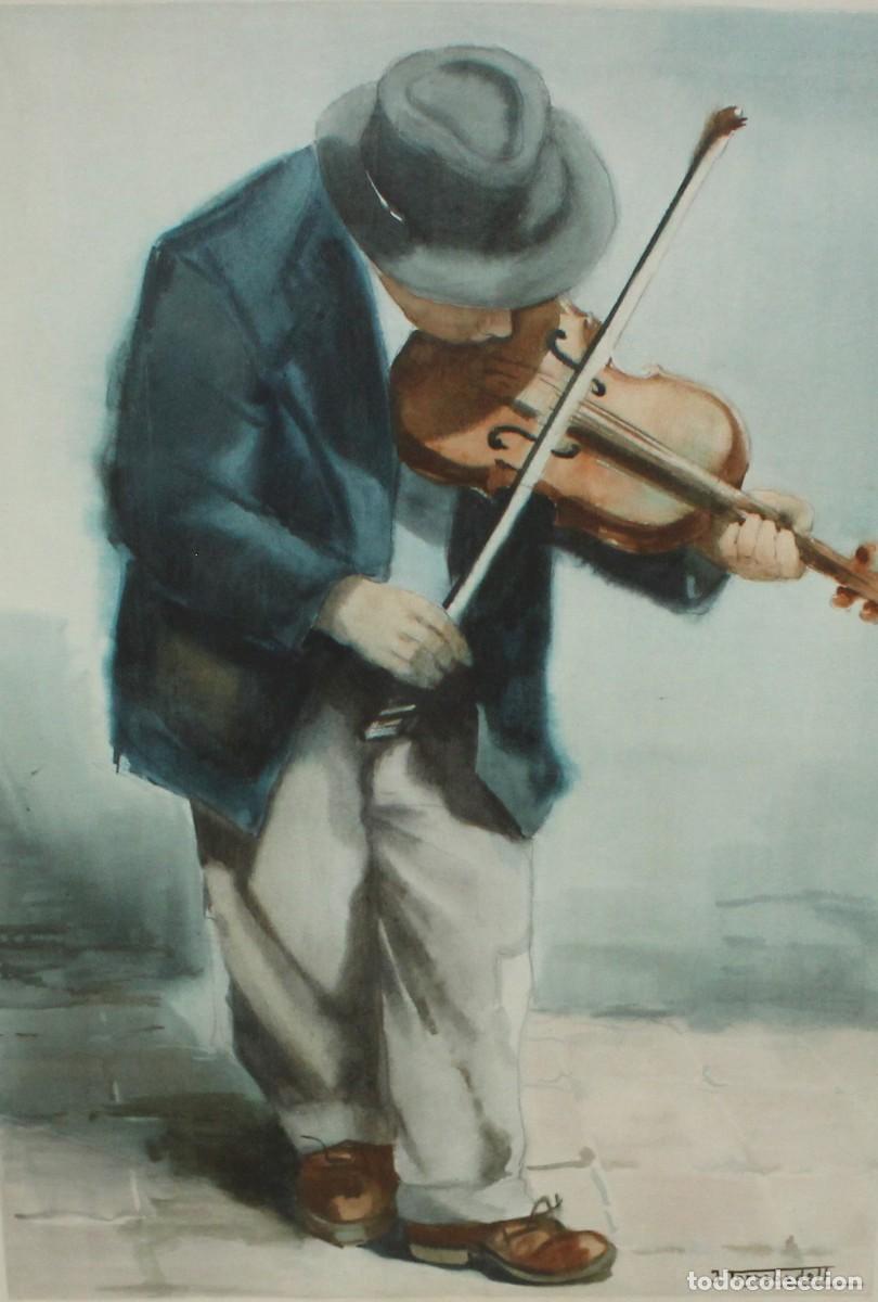 Art: JOAN TORRABADELL (Granollers, 1913 - 1991) ACUARELA SOBRE PAPEL. EL VIOLINISTA CALLEJERO