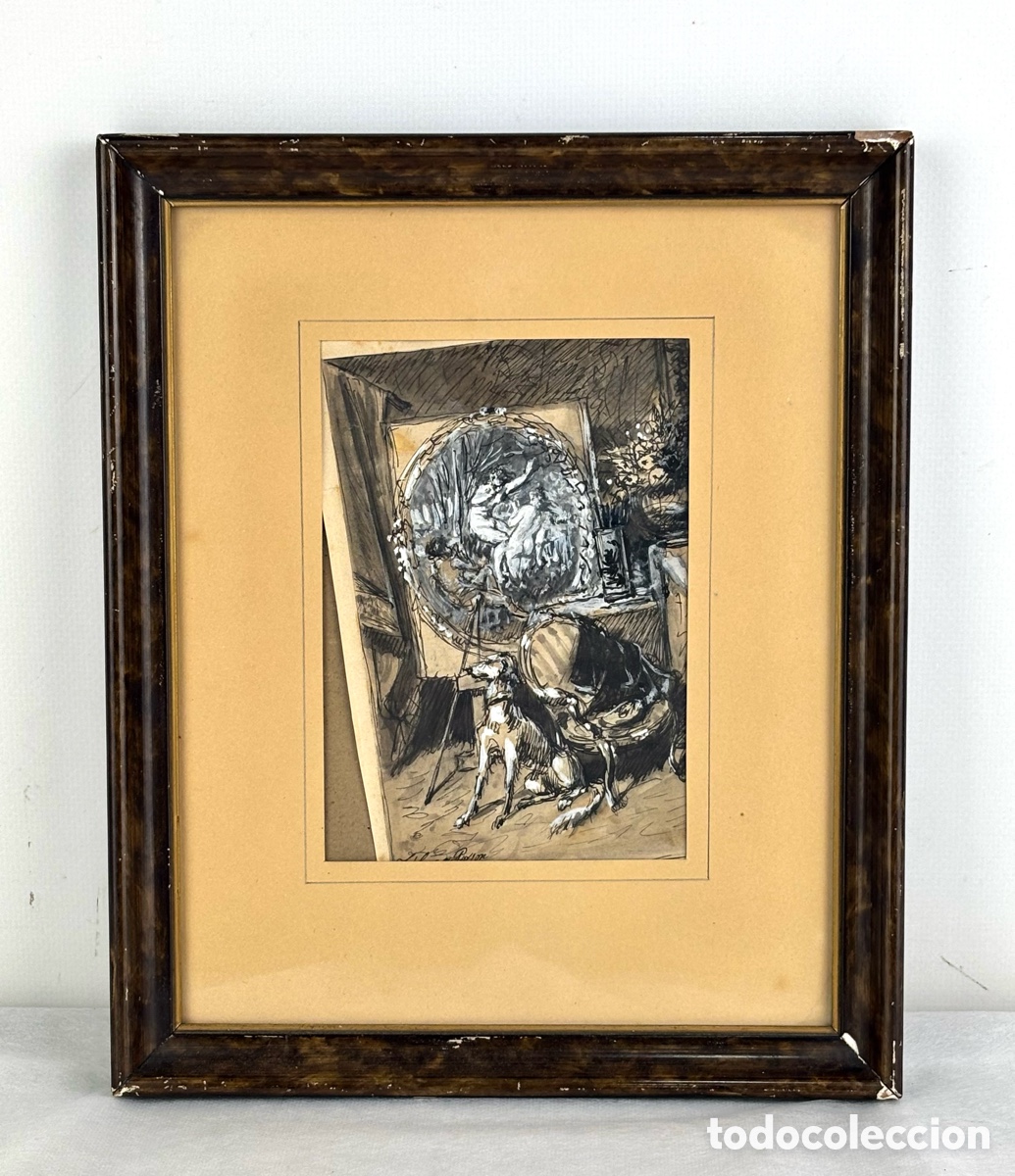 Arte: JOSEP SERRA I PORS&Oacute;N (Roma,1828-Barcelona,1910) - TINTA Y CLARI&Oacute;N - ESTUDIO DE PINTOR