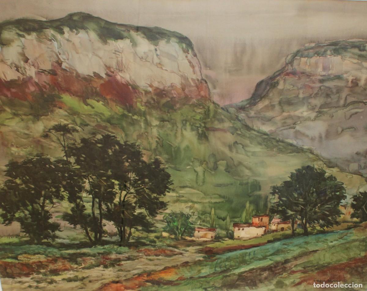Arte: LLUIS LLEO ARNAU (1899-1982) ACUARELA SOBRE PAPEL. PAISAJE. 65 X 80 CM.