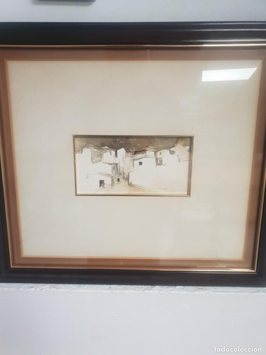 Arte: Acuarela paisaje interior pueblo firmado