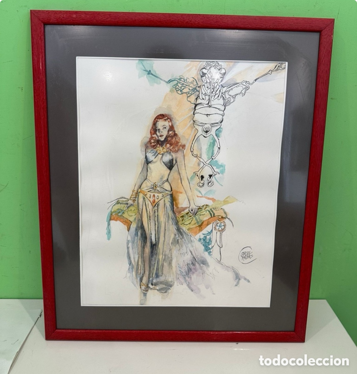 Arte: Carles Prun&eacute;s (Barcelona, 1937-2017) Acuarela original firmada. Figura femenina de fantas&iacute;a